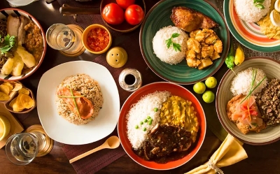 Traditional Peruvian dishes served in a vibrant local restaurant.