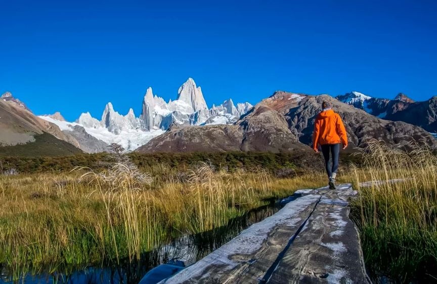 Hiker exploring scenic trails in South America, including Machu Picchu and Torres del Paine.