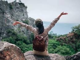 Excited first-time solo traveler starting their adventure.