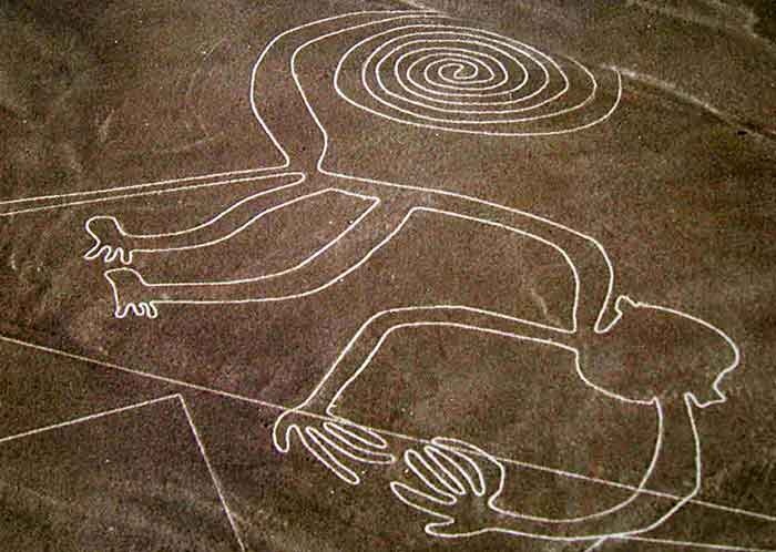 Aerial view of the enigmatic Nazca Lines in Peru.